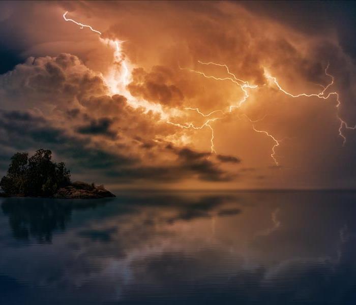 lightning storm over a lake