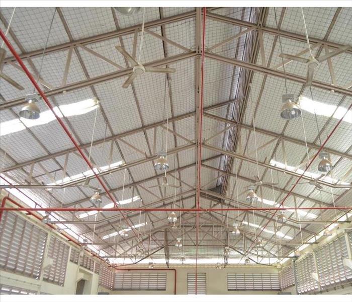 Factory roof structure and automatic fire protection in building system.