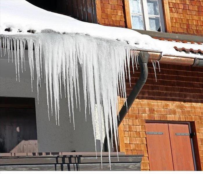 Long icicles at an old house