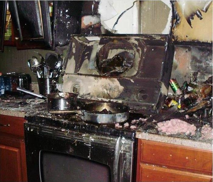Fire damage in a kitchen
